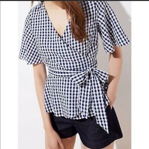 Loft gingham peplum wrap top. Size small